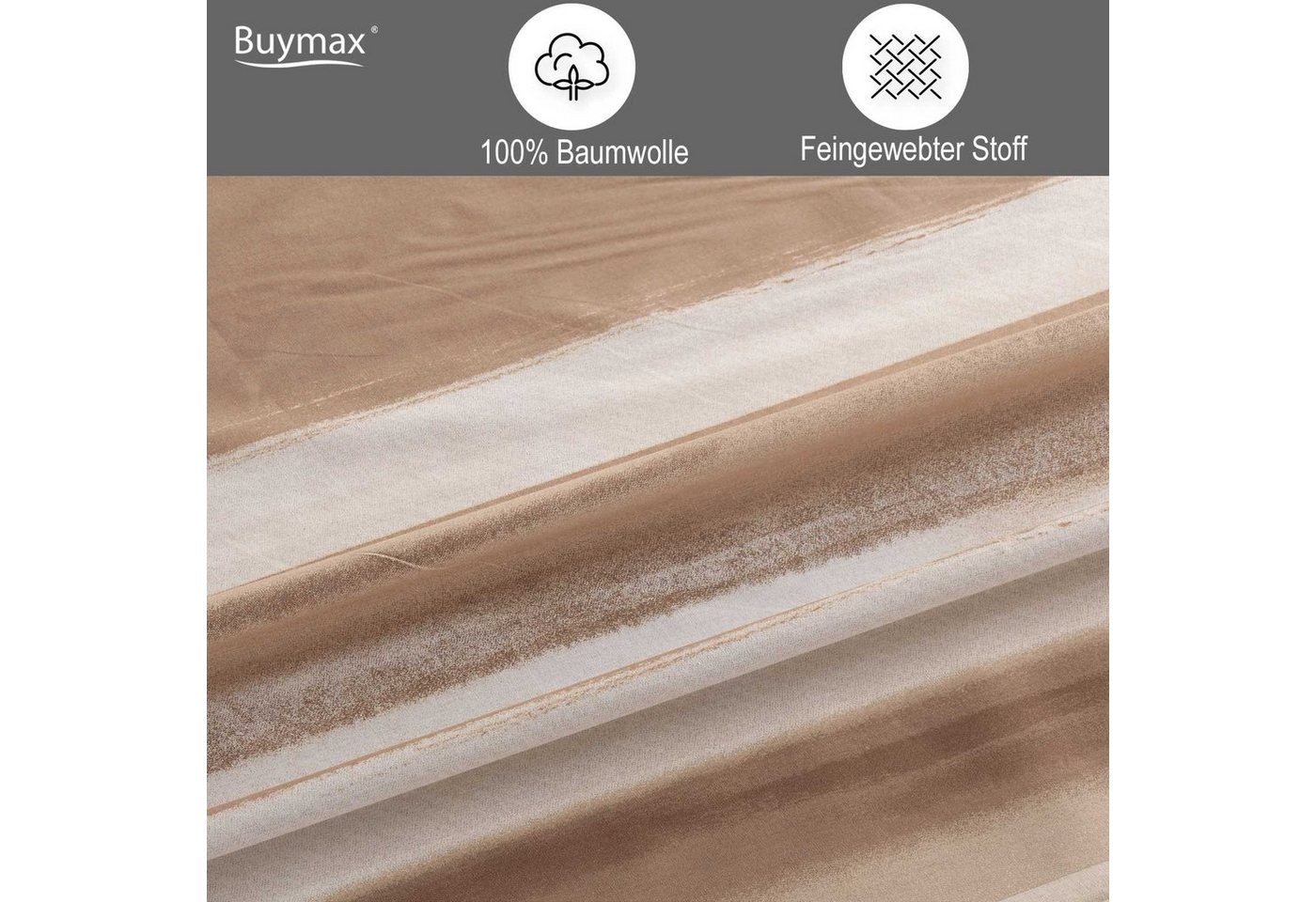 Buymax Bettwäsche Palermo, Renforcé, 100% Baumwolle, Renforcé: 100% Baumwolle, 2 teilig, 155x220 cm, Bettbezug-Set, mit Reißverschluss, Streifen, Braun-Beige – Bild 3 von 5
