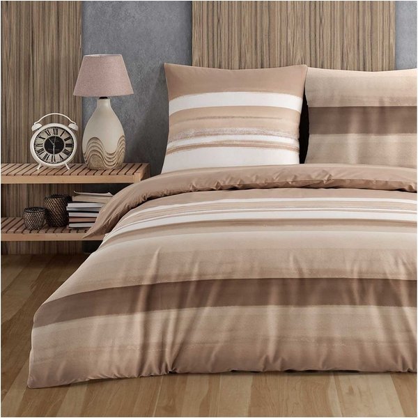 Buymax Bettwäsche Palermo, Renforcé, 100% Baumwolle, Renforcé: 100% Baumwolle, 3 teilig, 200x220 cm, Bettbezug-Set, mit Reißverschluss, Streifen, Braun-Beige