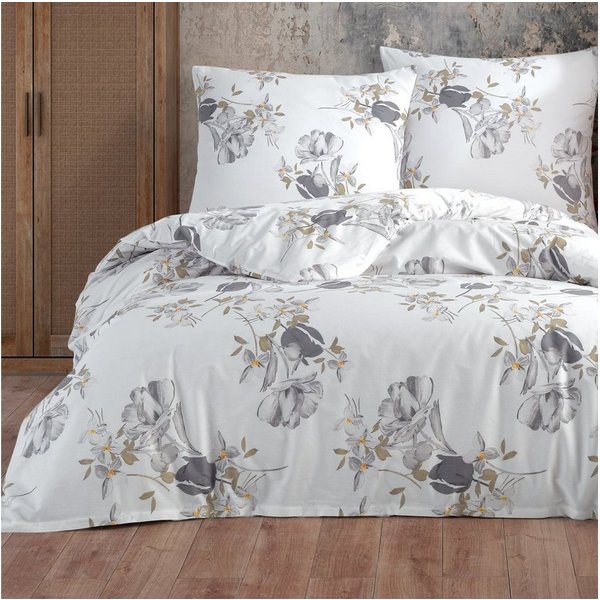 Buymax Bettwäsche Parlin, Renforcé, 100% Baumwolle, Renforcé, 2 teilig, Bettbezug-Set 155x220 cm 100% Baumwolle mit Reißverschluss Blumen Weiß
