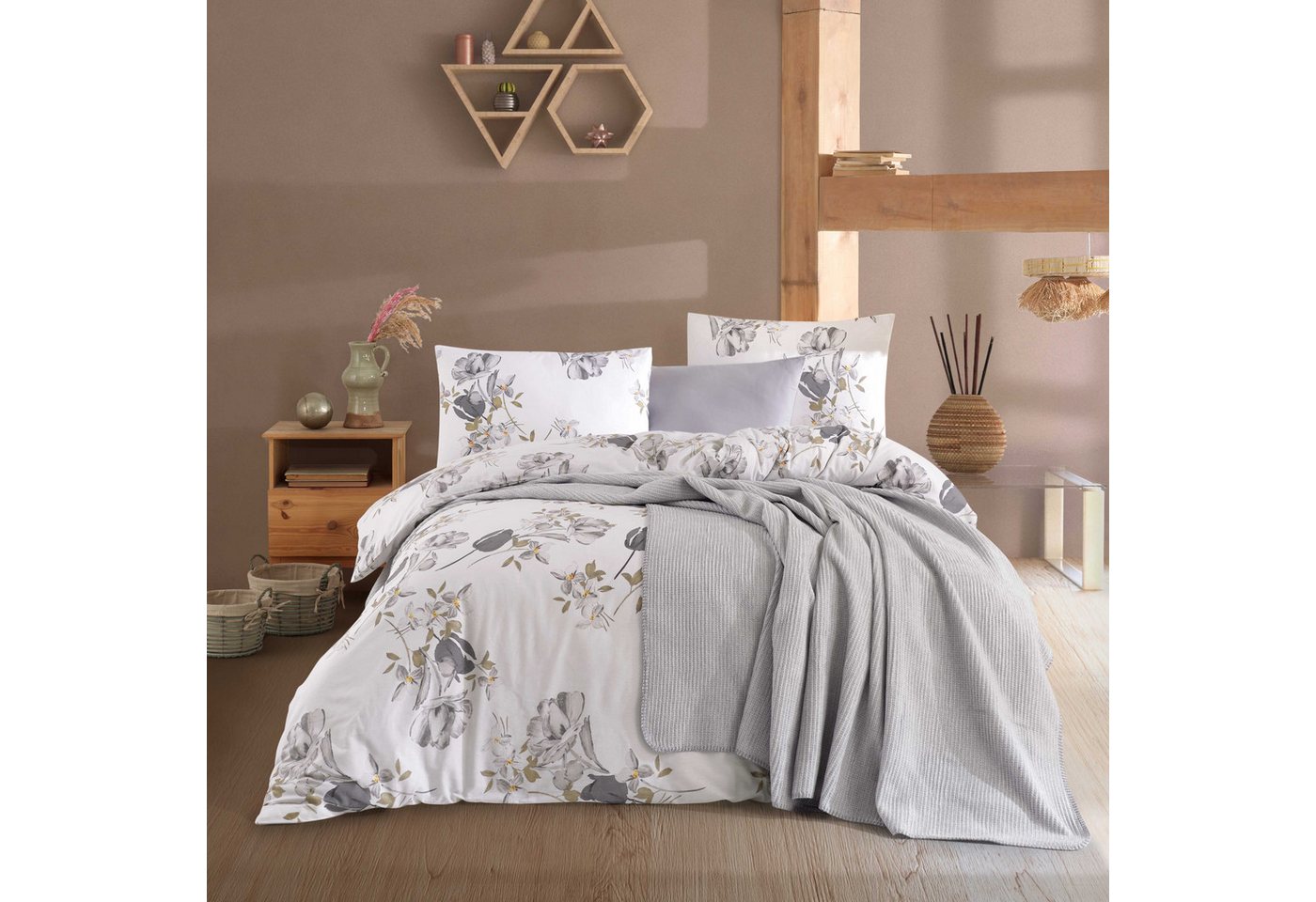 Buymax Bettwäsche Parlin, Renforcé, 100% Baumwolle, Renforcé, 2 teilig, Bettbezug-Set 155x220 cm 100% Baumwolle mit Reißverschluss Blumen Weiß – Bild 2 von 5