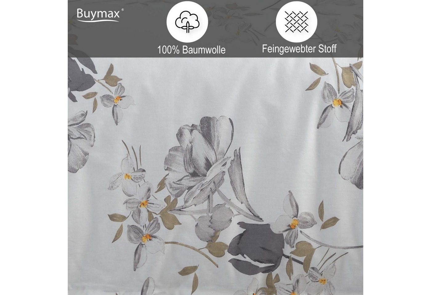 Buymax Bettwäsche Parlin, Renforcé, 100% Baumwolle, Renforcé, 4 teilig, Bettbezug-Set 135x200 cm 100% Baumwolle mit Reißverschluss Blumen Weiß – Bild 3 von 5