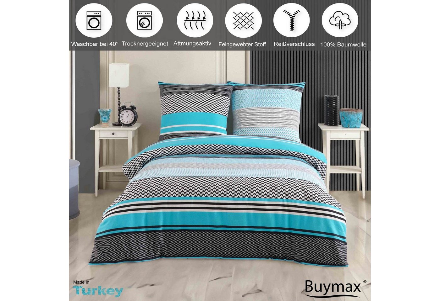 Buymax Bettwäsche, Biber, 3 teilig, 200x220 cm Flanell 100% Baumwolle Winterbettwäsche mit Reißverschluss – Bild 2 von 5