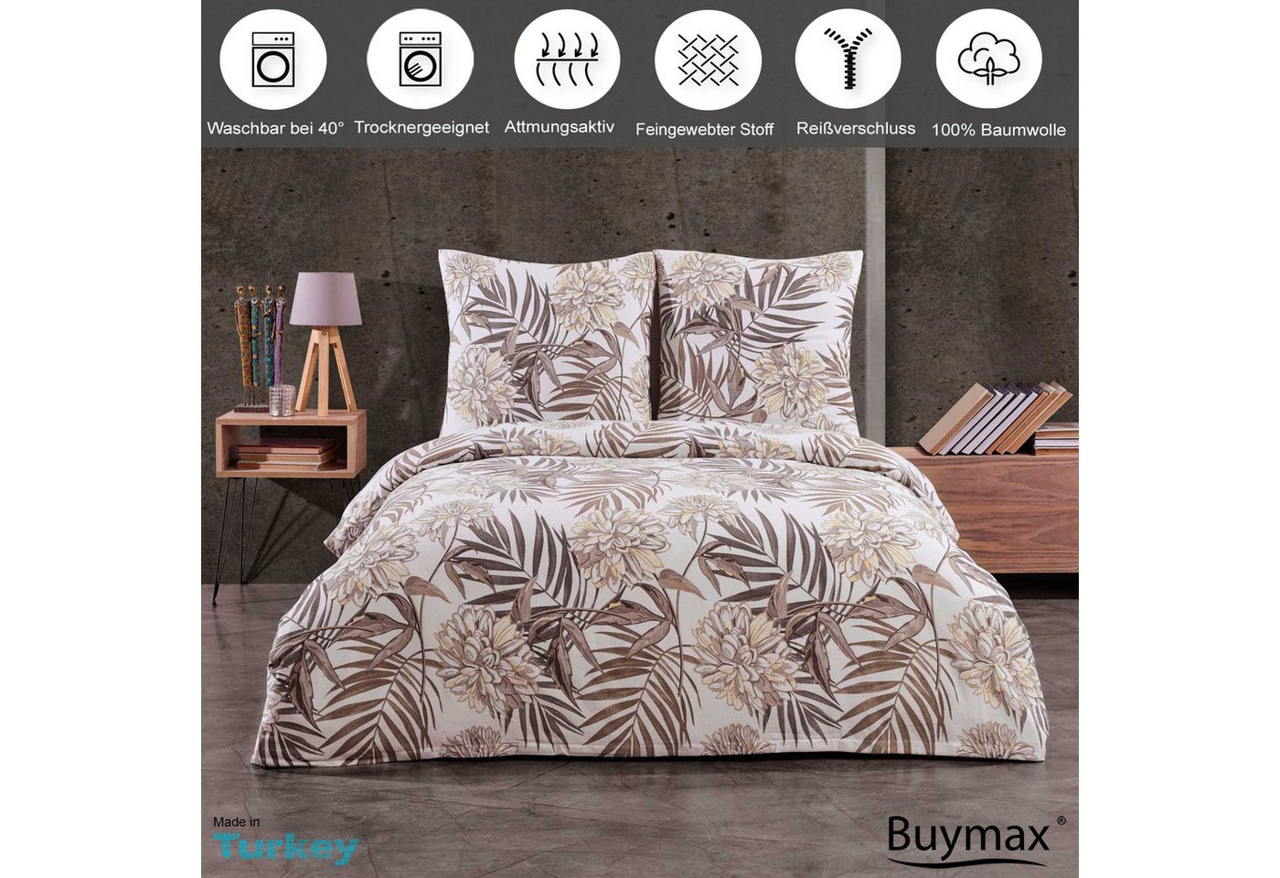 Buymax Bettwäsche, Biber, 3 teilig, 200x220 cm Flanell 100% Baumwolle Winterbettwäsche mit Reißverschluss – Bild 2 von 5