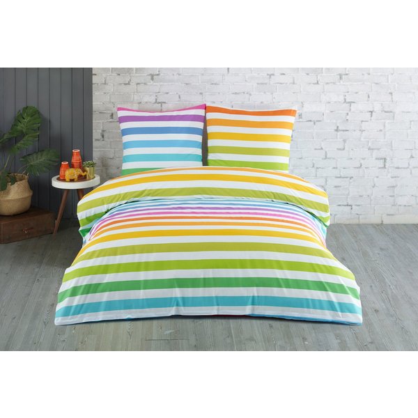 Buymax Bettwäsche Regenbogen, Rainbow 100% Baumwolle, Renforcé, 4 teilig, 135x200 cm, mit Reißverschluss, Gestreift, Streifen Bunt Rot Weiß Gelb