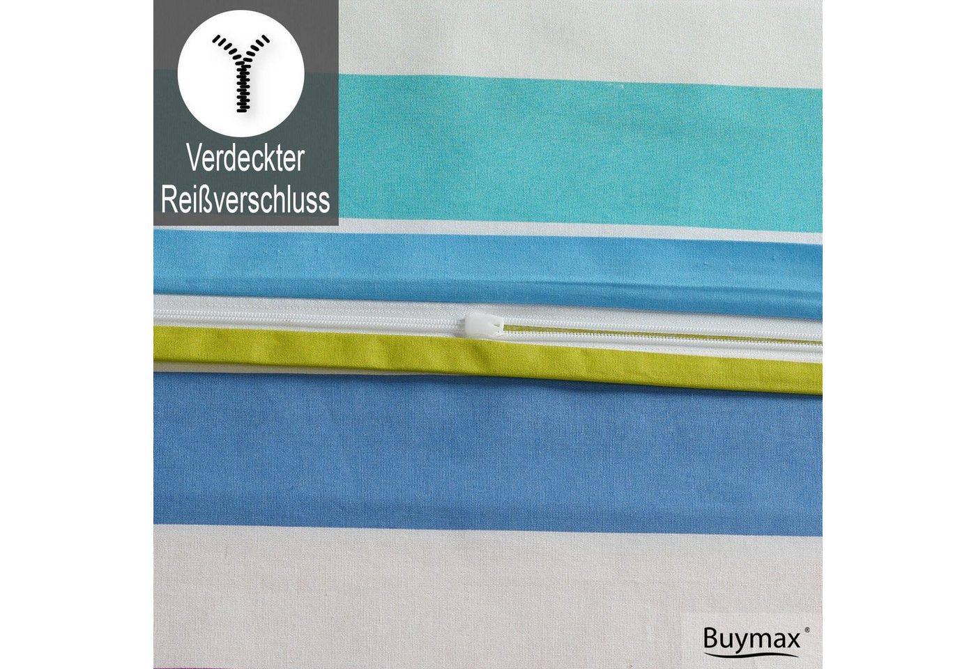 Buymax Bettwäsche Regenbogen, Rainbow 100% Baumwolle, Renforcé, 3 teilig, 200x220 cm, mit Reißverschluss, Gestreift, Streifen Bunt Rot Weiß Gelb – Bild 4 von 5