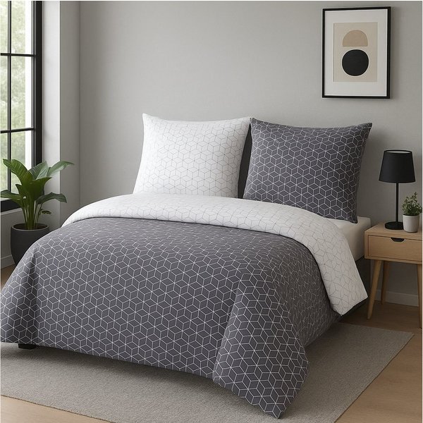 Buymax Bettwäsche Sillage, Renforcé, 100% Baumwolle, Renforce: 100% Baumwolle, 3 teilig, mit Reißverschluss, modern gestreift, Grau Weiß, 200x200 cm