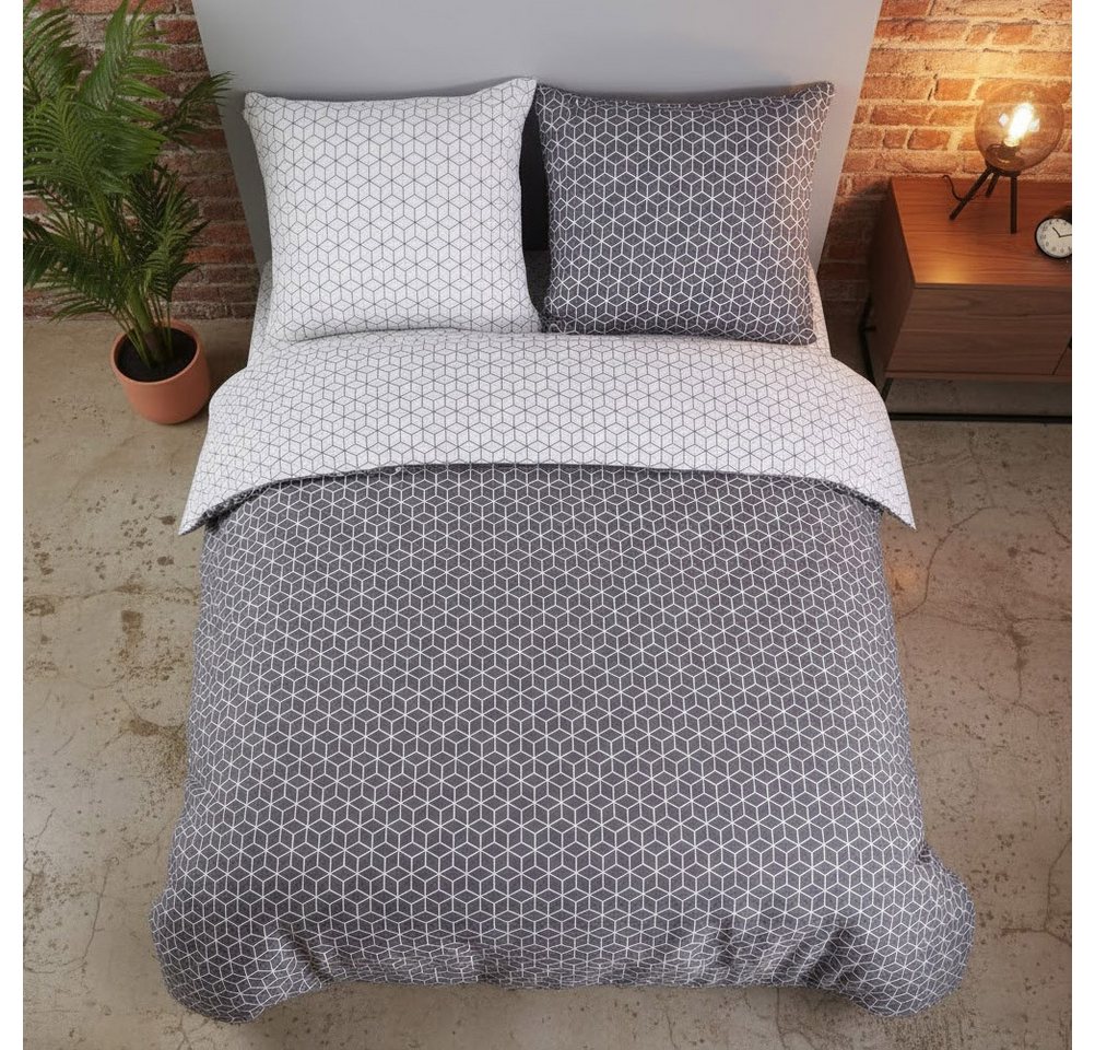Buymax Bettwäsche Sillage, Renforcé, 100% Baumwolle, Renforce: 100% Baumwolle, 3 teilig, mit Reißverschluss, modern gestreift, Grau Weiß, 200x200 cm – Bild 3 von 5