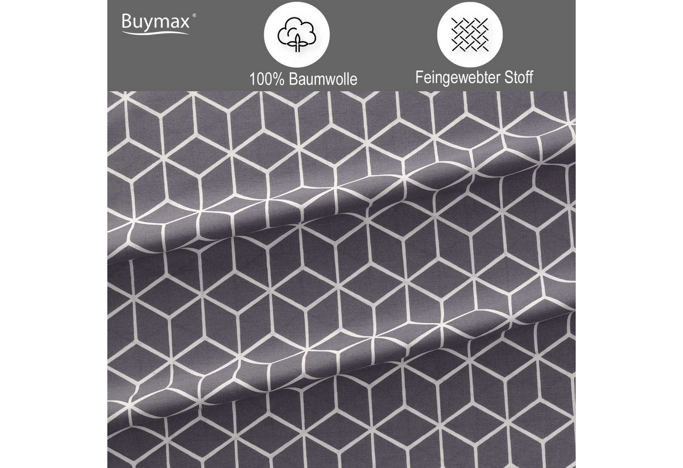 Buymax Bettwäsche Sillage, Renforcé, 100% Baumwolle, Renforce: 100% Baumwolle, 3 teilig, mit Reißverschluss, modern gestreift, Grau Weiß, 200x220 cm – Bild 4 von 5
