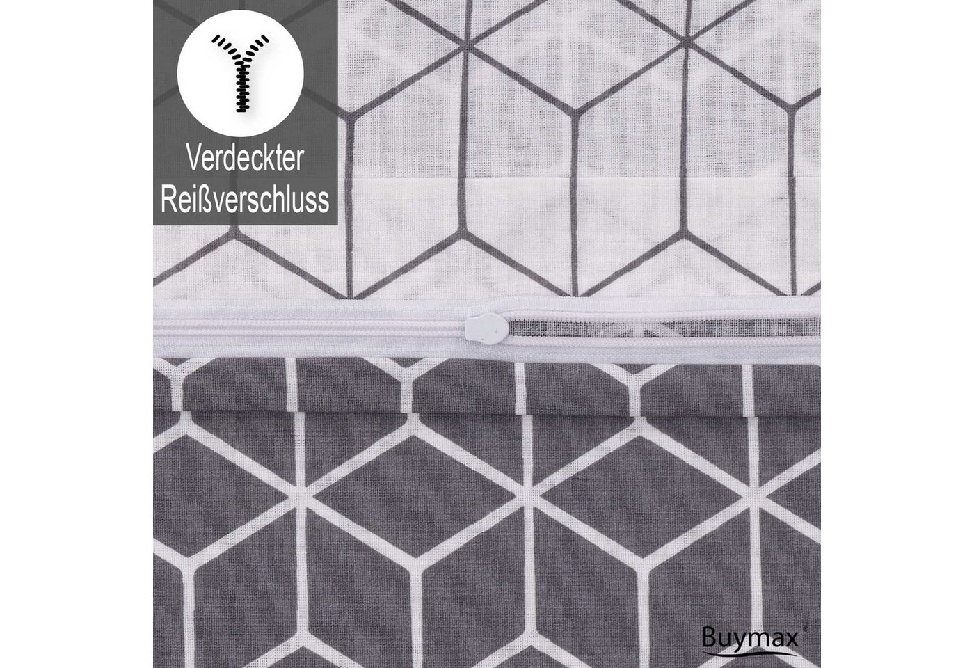 Buymax Bettwäsche Sillage, Renforcé, 100% Baumwolle, Renforce: 100% Baumwolle, 3 teilig, mit Reißverschluss, modern gestreift, Grau Weiß, 200x220 cm – Bild 5 von 5