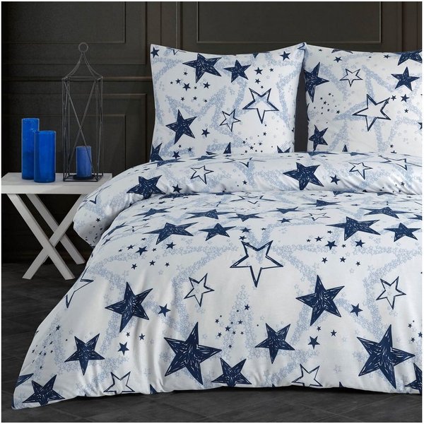 Buymax Bettwäsche Stella Royal, Renforcé, 100% Baumwolle, Renforcé: 100% Baumwolle, 3 teilig, Bettbezug-Set, 200x200 cm, mit Reißverschluss Sterne Stars Weiß Bl