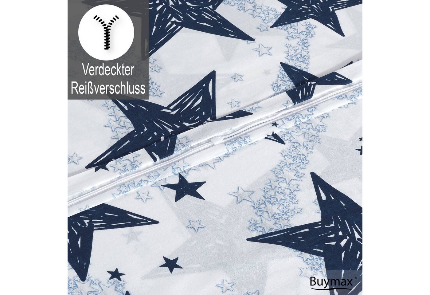 Buymax Bettwäsche Stella Royal, Renforcé, 100% Baumwolle, Renforcé: 100% Baumwolle, 3 teilig, Bettbezug-Set, 200x200 cm, mit Reißverschluss Sterne Stars Weiß Bl – Bild 4 von 5