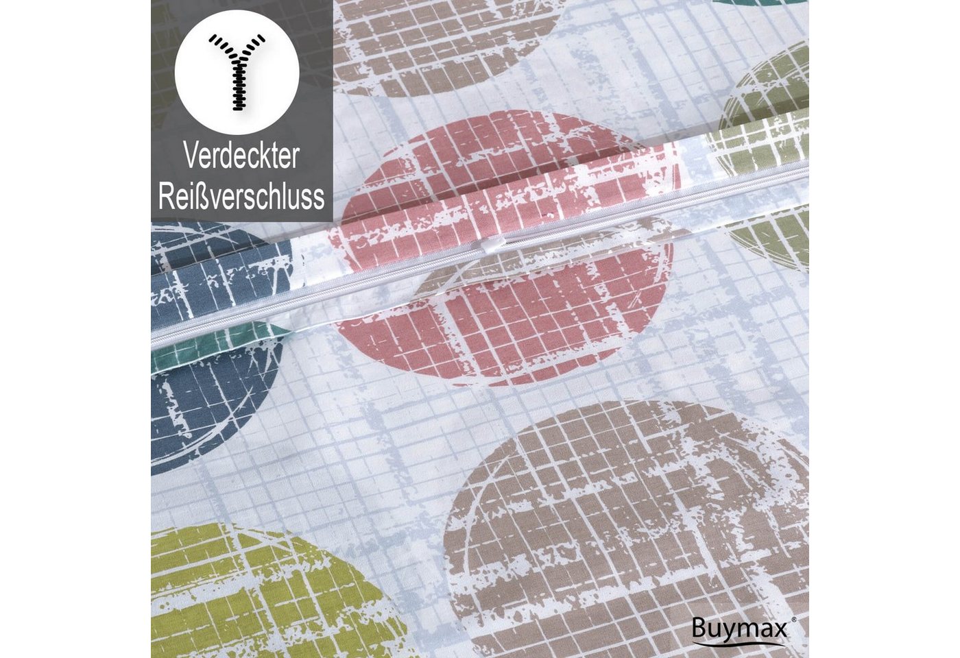 Buymax Bettwäsche Sueno, Renforce: 100% Baumwolle, 3 teilig, 200x200 cm, Bettbezug-Set, mit Reißverschluss, Weiß Bunt – Bild 4 von 5