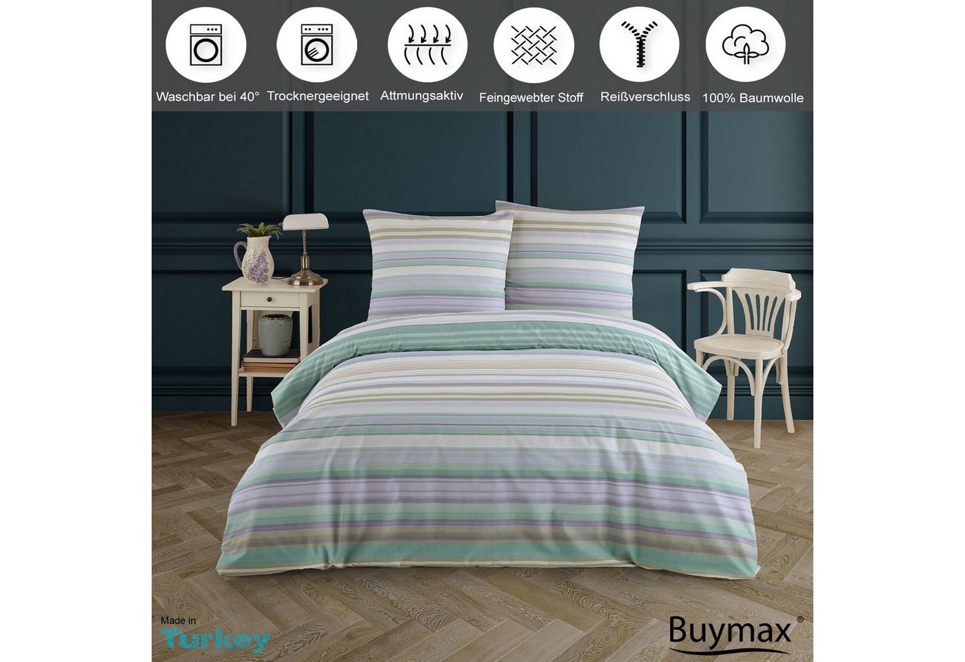 Buymax Bettwäsche Vanda, Yetta, Renforcé, 100% Baumwolle, Renforcé, 2 teilig, Bettbezug-Set 135x200 cm 100% Baumwolle mit Reißverschluss hochwertig – Bild 3 von 5
