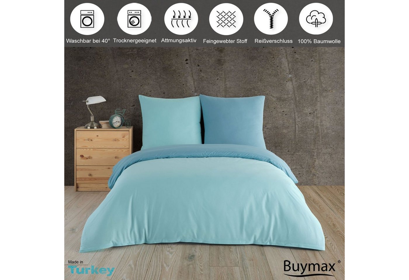 Buymax Bettwäsche Wendebettwäsche, Renforcé, 3 teilig, Premium 100% Baumwolle Bettbezug-Set 200x220 cm mit Reißverschluss – Bild 2 von 5