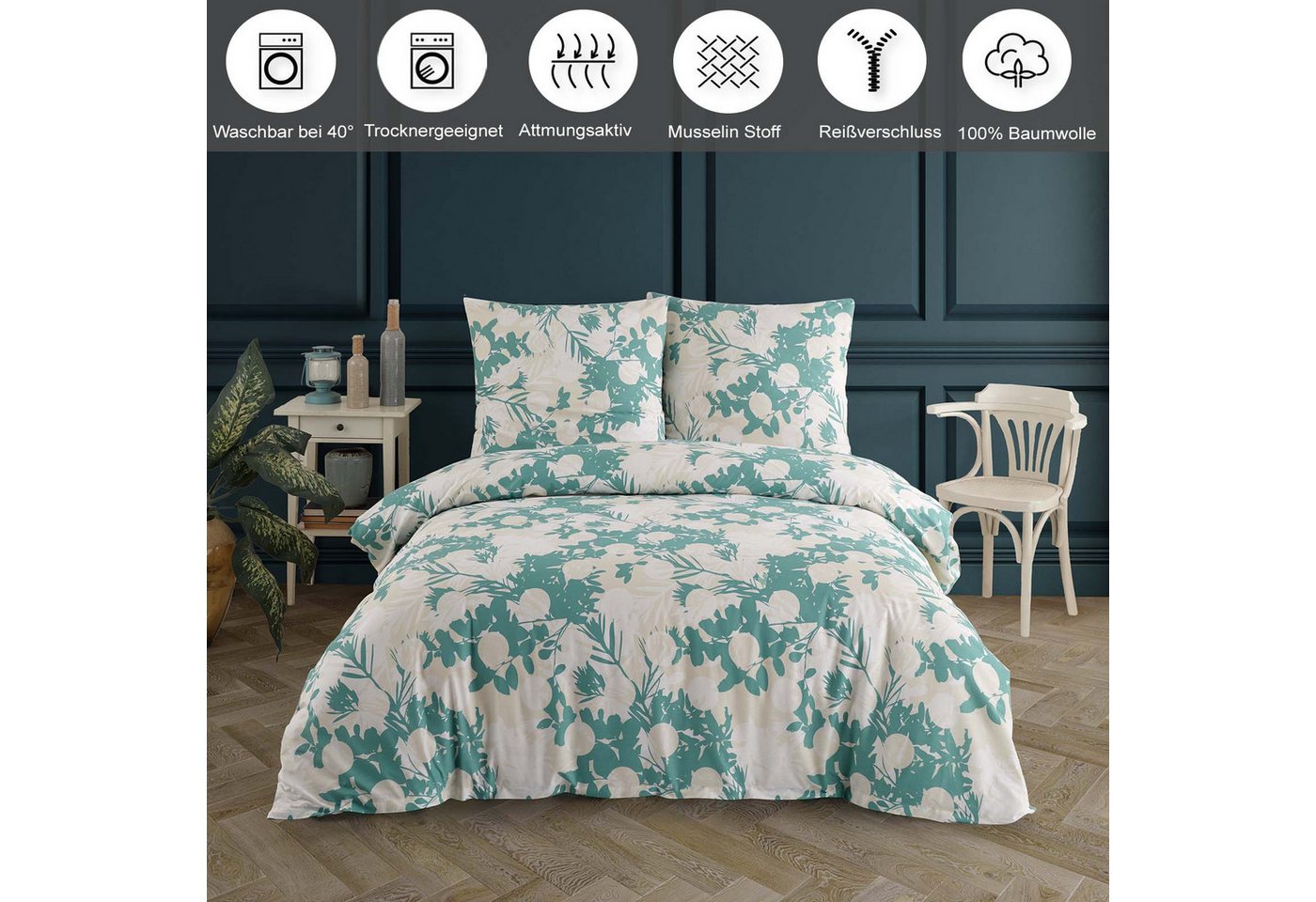 Buymax Bettwäsche Willow, Renforcé, 100% Baumwolle, Renforcé: 100% Baumwolle, 2 teilig, Premium 100% Baumwolle Bettbezug-Set 135x200 cm mit Reißverschluss – Bild 2 von 5