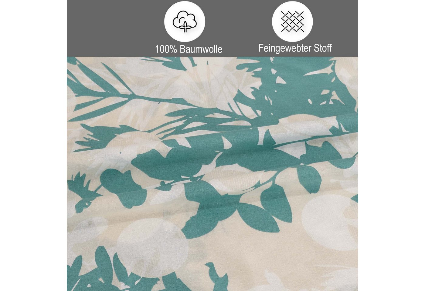 Buymax Bettwäsche Willow, Renforcé, 100% Baumwolle, Renforcé: 100% Baumwolle, 2 teilig, Premium 100% Baumwolle Bettbezug-Set 135x200 cm mit Reißverschluss – Bild 3 von 5