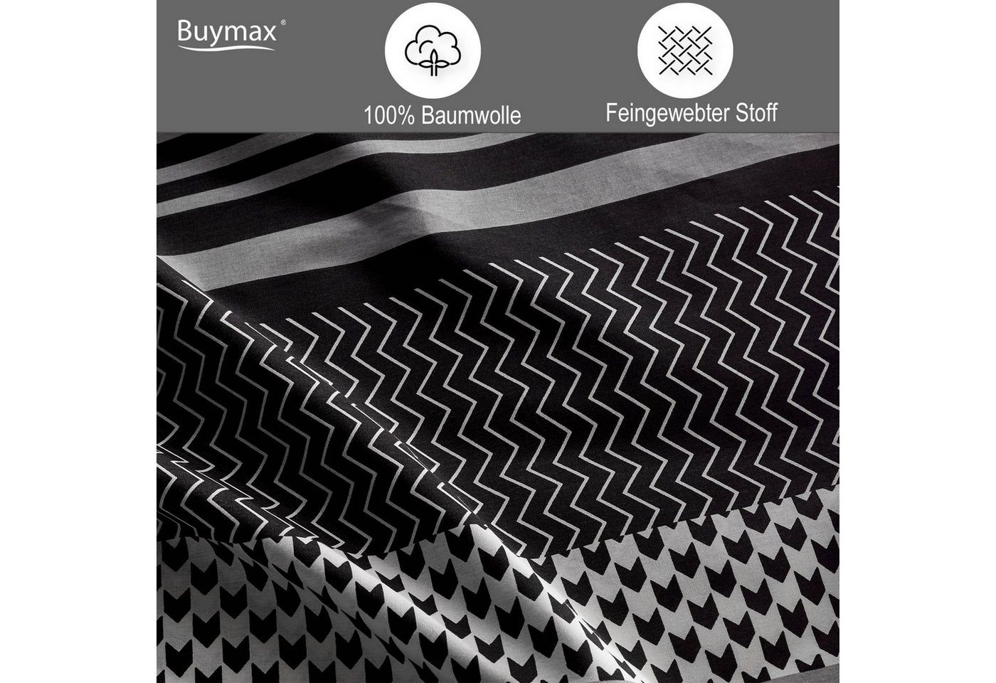 Buymax Bettwäsche Zigo, Renforcé, 3 teilig, Bettbezug-Set 200x220 cm 100% Baumwolle mit Reißverschluss, Streifen – Bild 3 von 5