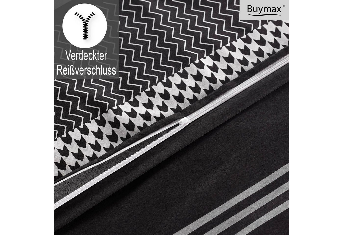 Buymax Bettwäsche Zigo, Renforcé, 3 teilig, Bettbezug-Set 200x220 cm 100% Baumwolle mit Reißverschluss, Streifen – Bild 4 von 5