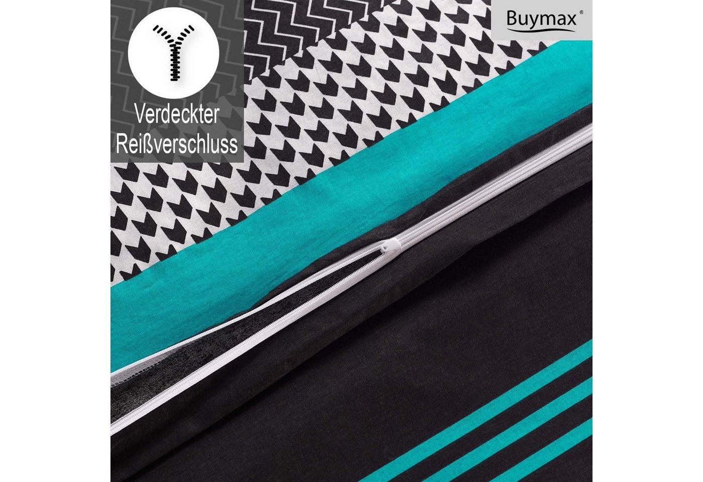 Buymax Bettwäsche Zigo, Renforcé, 3 teilig, Bettbezug-Set 200x220 cm 100% Baumwolle mit Reißverschluss, Streifen – Bild 4 von 5