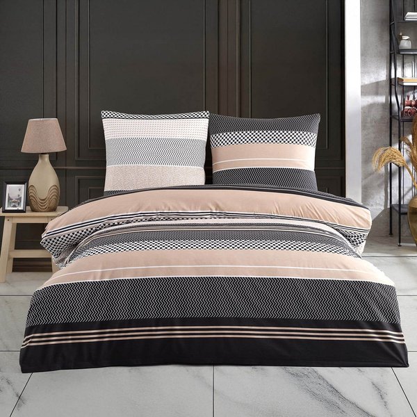 Buymax Bettwäsche Zigo, Renforcé, 3 teilig, Bettbezug-Set 200x200 cm 100% Baumwolle mit Reißverschluss, Streifen