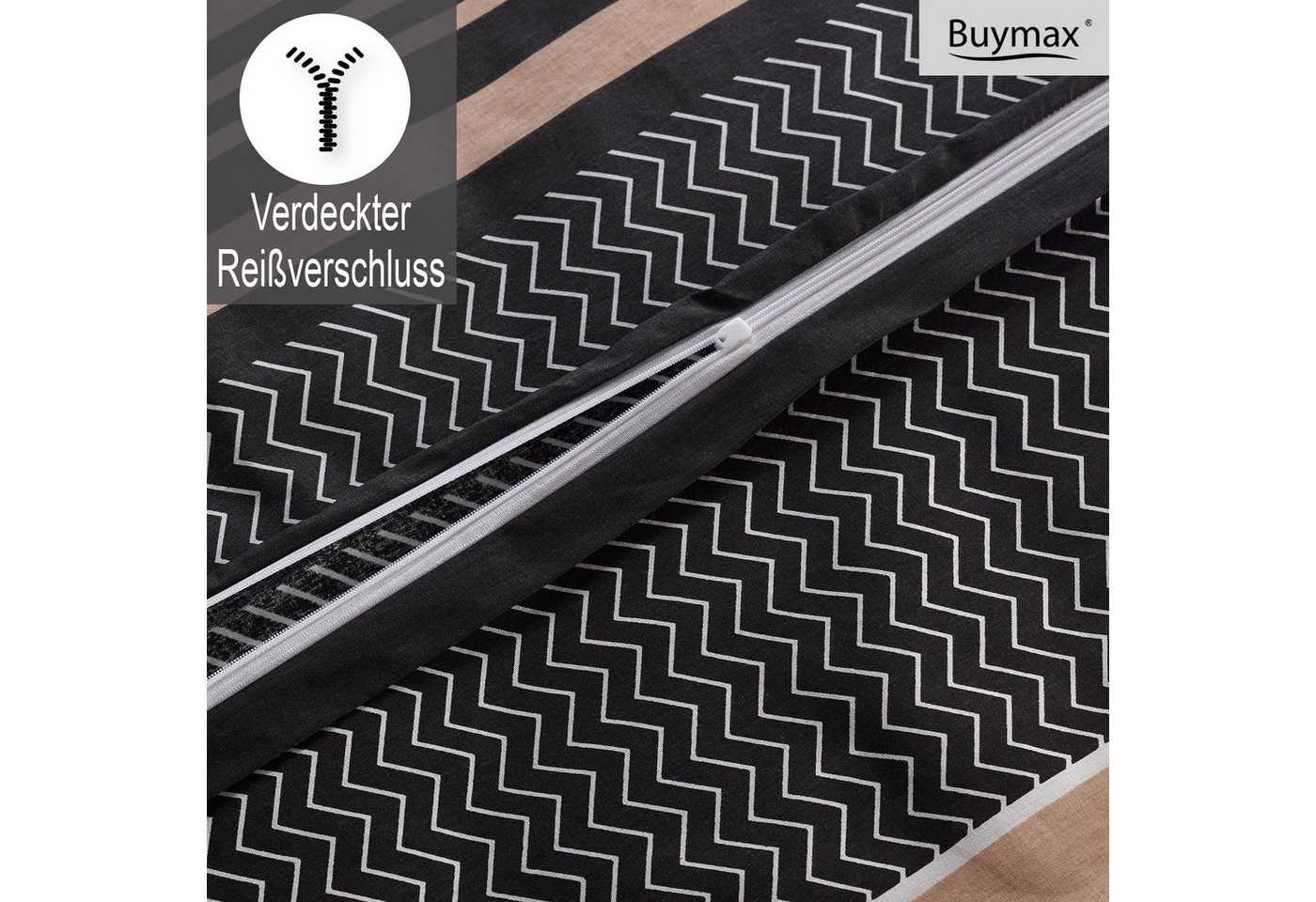 Buymax Bettwäsche Zigo, Renforcé, 3 teilig, Bettbezug-Set 200x200 cm 100% Baumwolle mit Reißverschluss, Streifen – Bild 4 von 5