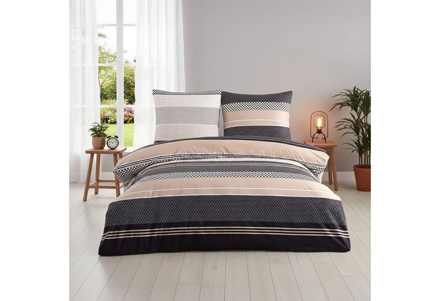 Buymax Bettwäsche Zigo, Renforcé, 2 teilig, Bettbezug-Set 135x200 cm 100% Baumwolle mit Reißverschluss, Streifen – Bild 3 von 5