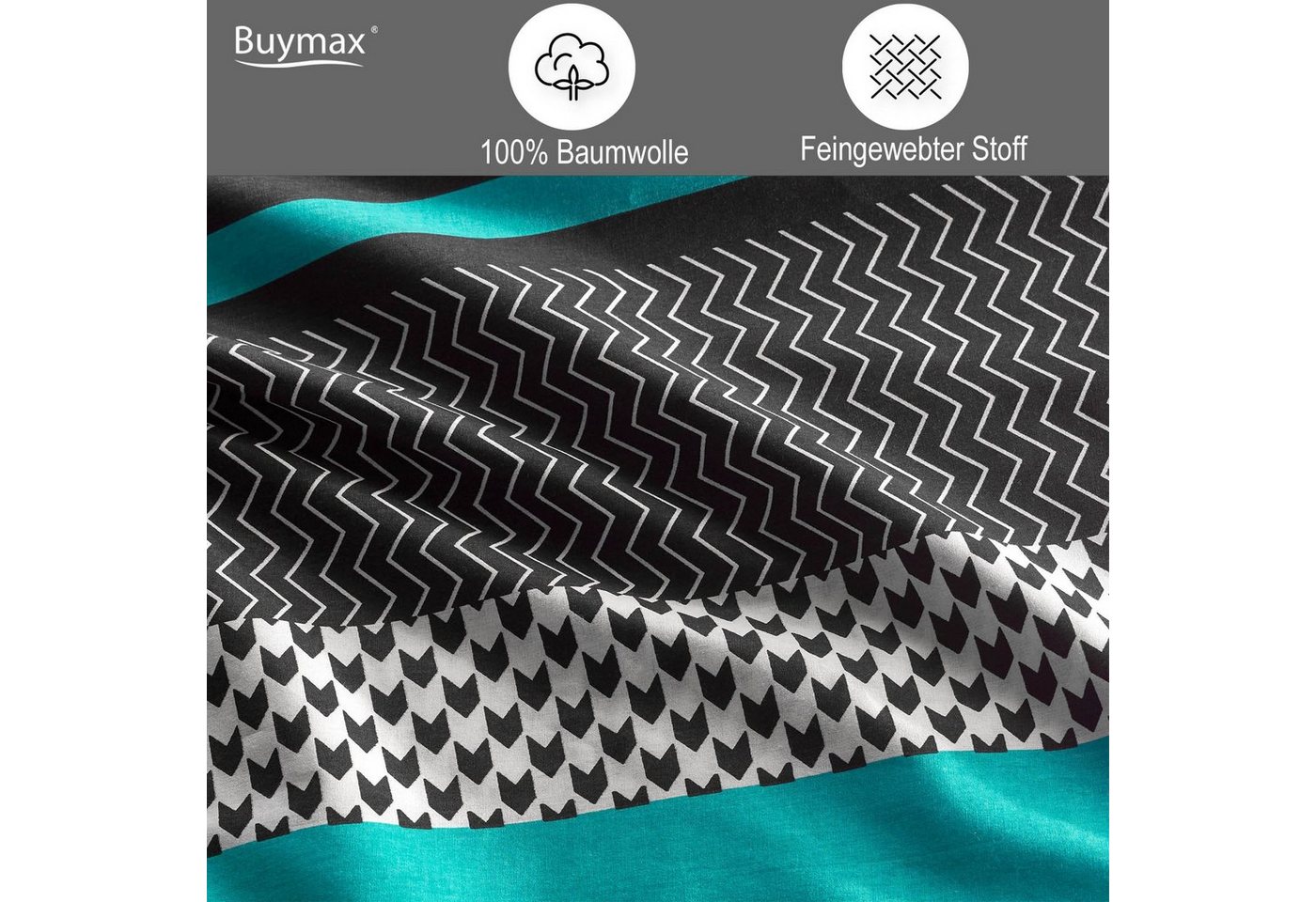 Buymax Bettwäsche Zigo, Renforcé, 2 teilig, Bettbezug-Set 155x220 cm 100% Baumwolle mit Reißverschluss, Streifen – Bild 3 von 5