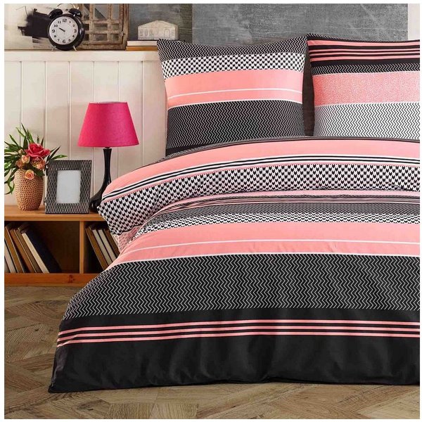 Buymax Bettwäsche Zigo, Renforcé, 3 teilig, Bettbezug-Set 200x220 cm 100% Baumwolle mit Reißverschluss, Streifen