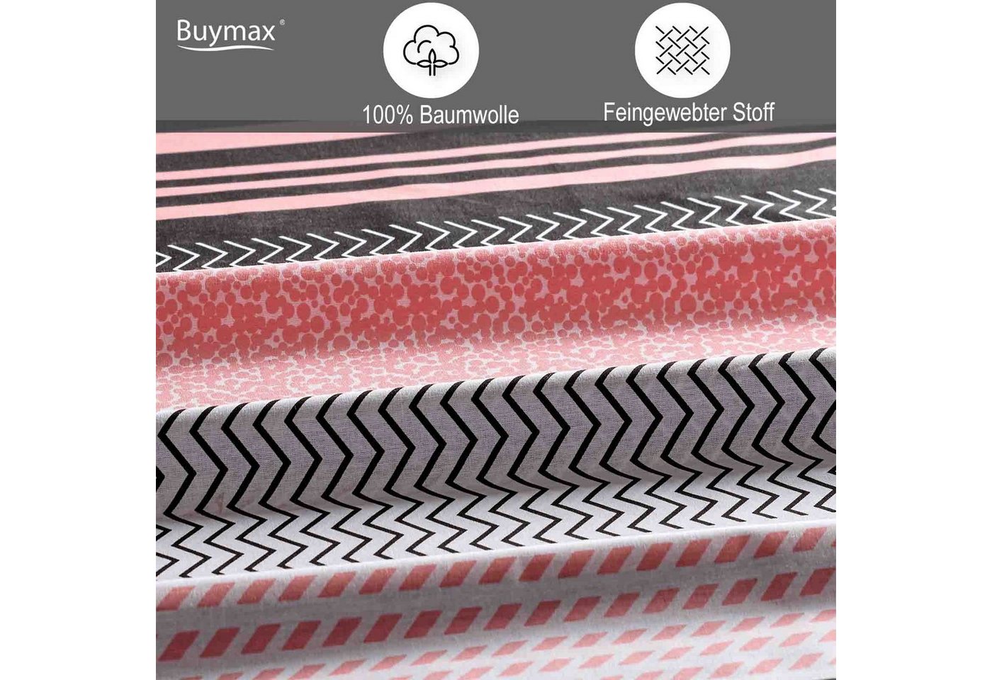 Buymax Bettwäsche Zigo, Renforcé, 3 teilig, Bettbezug-Set 200x220 cm 100% Baumwolle mit Reißverschluss, Streifen – Bild 3 von 5