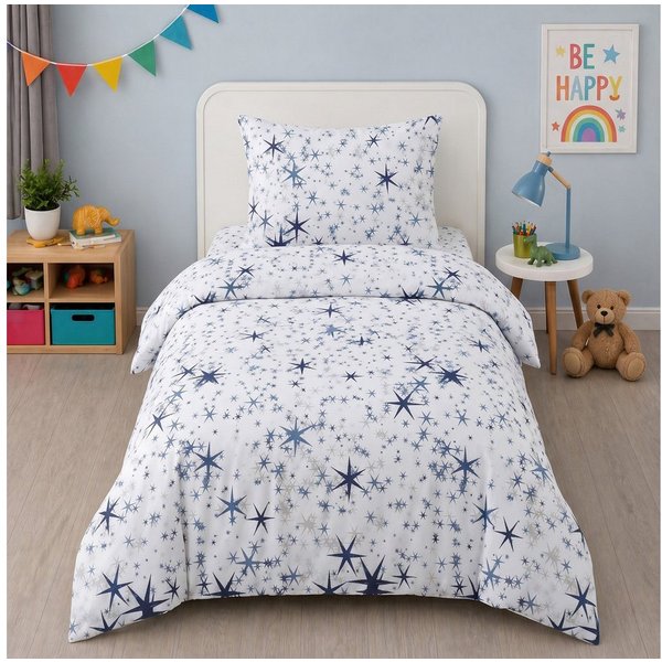 Buymax Kinderbettwäsche Etoiles Kids Stars, Renforce: 100% Baumwolle, 2 teilig, 135x200 cm, 100% Baumwolle, Reißverschluss, Sterne