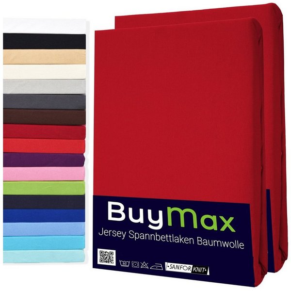 Buymax Spannbettlaken 2-er Set, Doppelpack, Bettlaken, Jersey 100% Baumwolle, Gummizug: rundum, (2 Stück), Pflegeleicht und Atmungsaktiv in Verschiedenen Farben