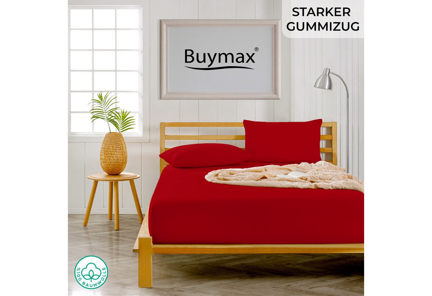 Buymax Spannbettlaken 2-er Set, Doppelpack, Bettlaken, Jersey 100% Baumwolle, Gummizug: rundum, (2 Stück), Pflegeleicht und Atmungsaktiv in Verschiedenen Farben – Bild 2 von 5