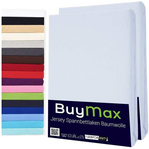 Buymax Spannbettlaken 2-er Set, Doppelpack, Bettlaken, Jersey 100% Baumwolle, Gummizug: rundum, (2 Stück), Pflegeleicht und Atmungsaktiv in Verschiedenen Farben
