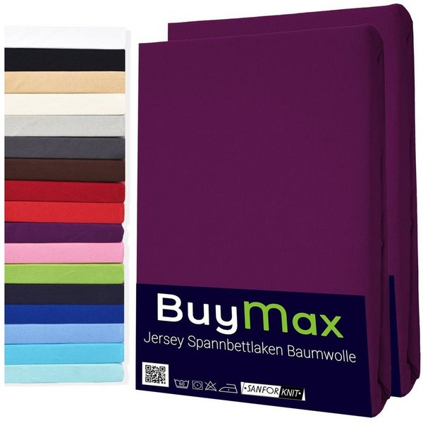 Buymax Spannbettlaken 2-er Set, Doppelpack, Bettlaken, Jersey 100% Baumwolle, Gummizug: rundum, (2 Stück), Pflegeleicht und Atmungsaktiv in Verschiedenen Farben