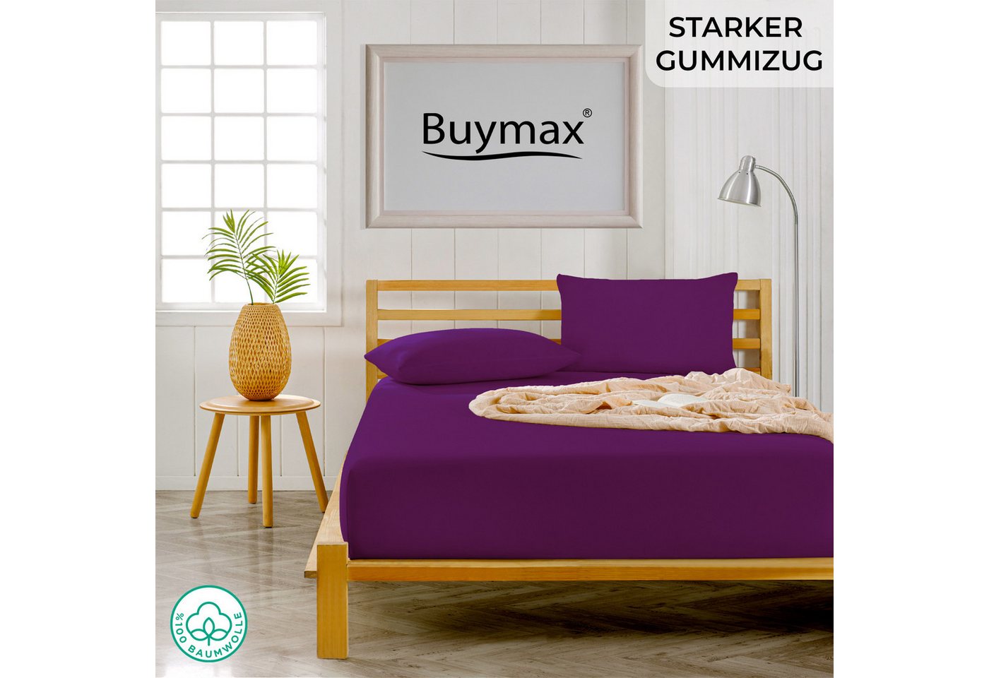 Buymax Spannbettlaken 2-er Set, Doppelpack, Bettlaken, Jersey 100% Baumwolle, Gummizug: rundum, (2 Stück), Pflegeleicht und Atmungsaktiv in Verschiedenen Farben – Bild 2 von 5