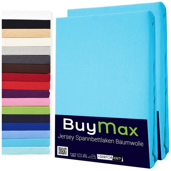 Buymax Spannbettlaken 2-er Set, Doppelpack, Bettlaken, Jersey 100% Baumwolle, Gummizug: rundum, (2 Stück), Pflegeleicht und Atmungsaktiv in Verschiedenen Farben
