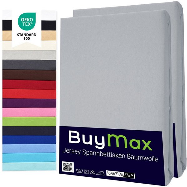 Buymax Spannbettlaken 2-er Set, Doppelpack, Bettlaken, Jersey 100% Baumwolle, Gummizug: rundum, (2 Stück), Pflegeleicht und Atmungsaktiv in Verschiedenen Farben