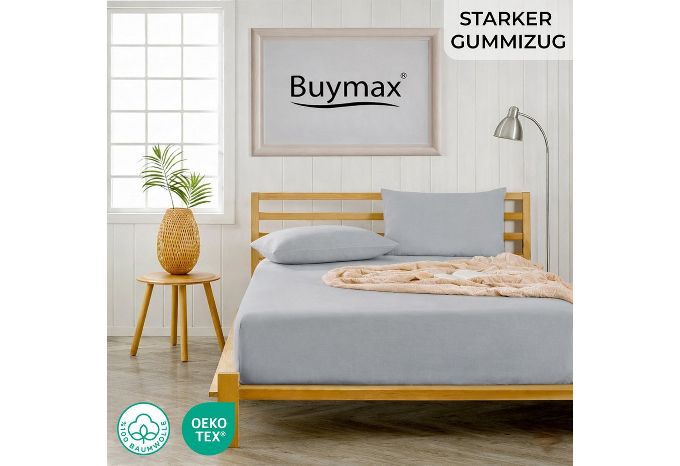 Buymax Spannbettlaken 2-er Set, Doppelpack, Bettlaken, Jersey 100% Baumwolle, Gummizug: rundum, (2 Stück), Pflegeleicht und Atmungsaktiv in Verschiedenen Farben – Bild 2 von 5