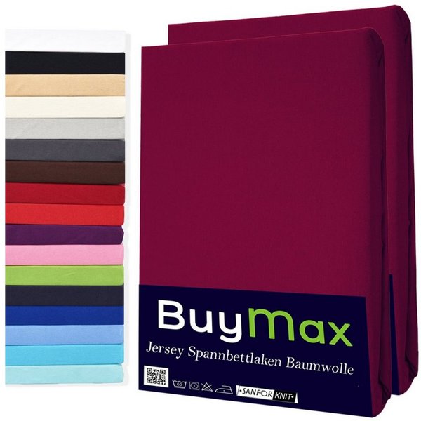 Buymax Spannbettlaken 2-er Set, Doppelpack, Bettlaken, Jersey 100% Baumwolle, Gummizug: rundum, (2 Stück), Pflegeleicht und Atmungsaktiv in Verschiedenen Farben