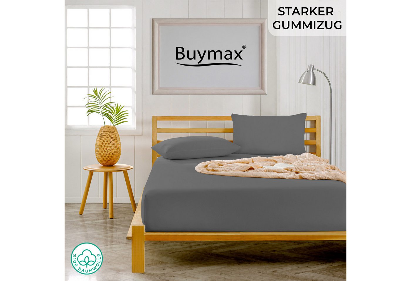 Buymax Spannbettlaken 2-er Set, Doppelpack, Bettlaken, Jersey 100% Baumwolle, Gummizug: rundum, (2 Stück), Pflegeleicht und Atmungsaktiv in Verschiedenen Farben – Bild 2 von 5