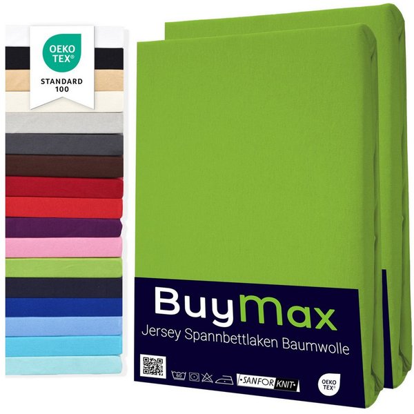 Buymax Spannbettlaken 2-er Set, Doppelpack, Bettlaken, Jersey 100% Baumwolle, Gummizug: rundum, (2 Stück), Pflegeleicht und Atmungsaktiv in Verschiedenen Farben