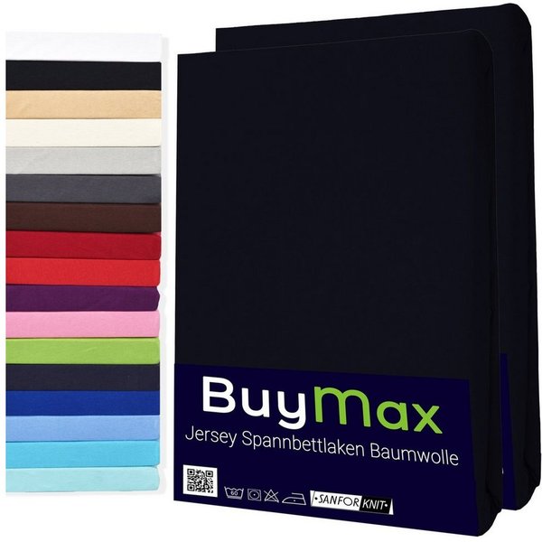 Buymax Spannbettlaken 2-er Set, Doppelpack, Bettlaken, Jersey 100% Baumwolle, Gummizug: rundum, (2 Stück), Pflegeleicht und Atmungsaktiv in Verschiedenen Farben