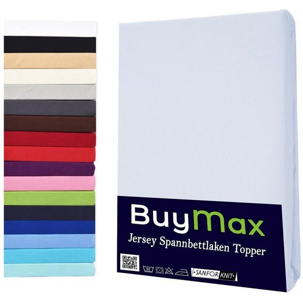 Buymax Spannbettlaken Topper, Spannbetttuch für Topper bis 12 cm Höhe, 100% Baumwolle Jersey, Jersey, Gummizug: Rundumgummi, (1 Stück), Pflegeleicht und Atmungs