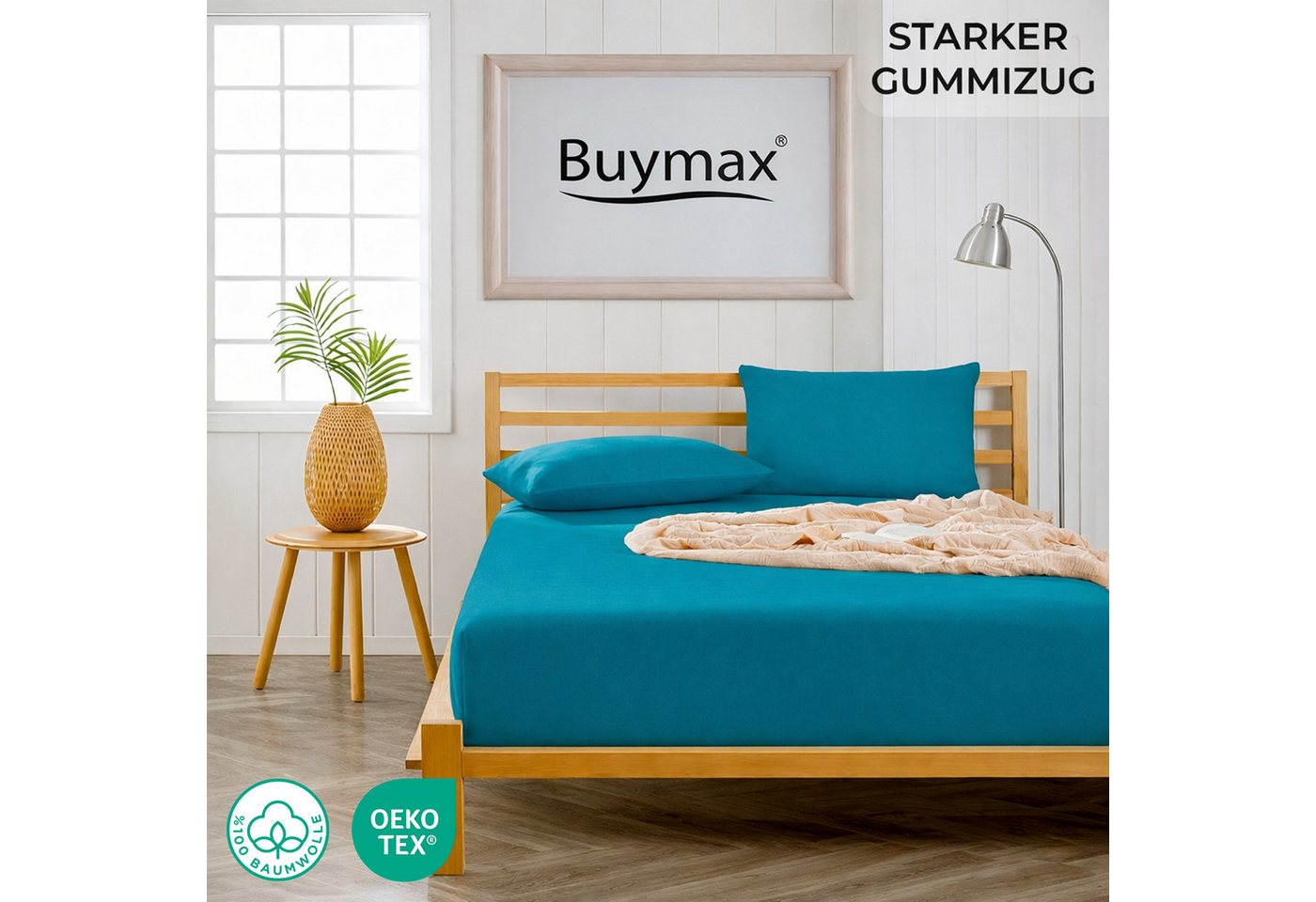 Buymax Spannbettlaken Topper, Spannbetttuch für Topper bis 12 cm Höhe, 100% Baumwolle Jersey, Jersey, Gummizug: Rundumgummi, (1 Stück), Pflegeleicht und Atmungs – Bild 2 von 5