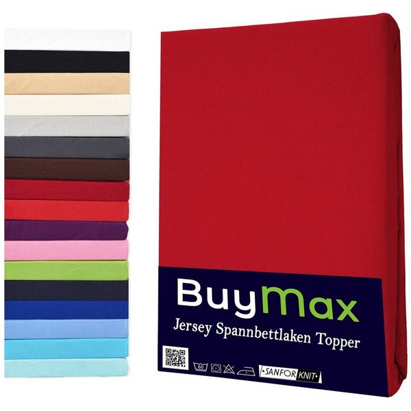 Buymax Spannbettlaken Topper, Spannbetttuch für Topper bis 12 cm Höhe, 100% Baumwolle Jersey, Jersey, Gummizug: Rundumgummi, (1 Stück), Pflegeleicht und Atmungs