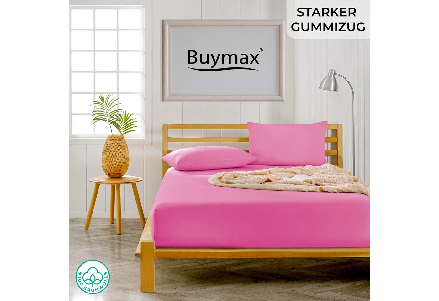 Buymax Spannbettlaken Topper, Spannbetttuch für Topper bis 12 cm Höhe, 100% Baumwolle Jersey, Jersey, Gummizug: Rundumgummi, (1 Stück), Pflegeleicht und Atmungs – Bild 2 von 5