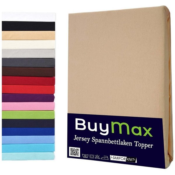 Buymax Spannbettlaken Topper, Spannbetttuch für Topper bis 12 cm Höhe, 100% Baumwolle Jersey, Jersey, Gummizug: Rundumgummi, (1 Stück), Pflegeleicht und Atmungs