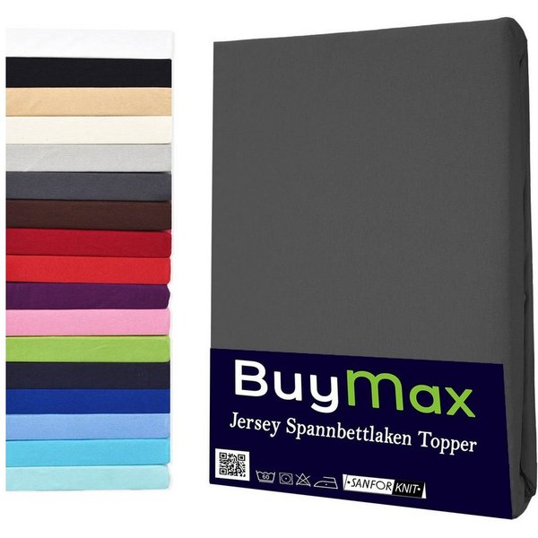 Buymax Spannbettlaken Topper, Spannbetttuch für Topper bis 12 cm Höhe, 100% Baumwolle Jersey, Jersey, Gummizug: Rundumgummi, (1 Stück), Pflegeleicht und Atmungs