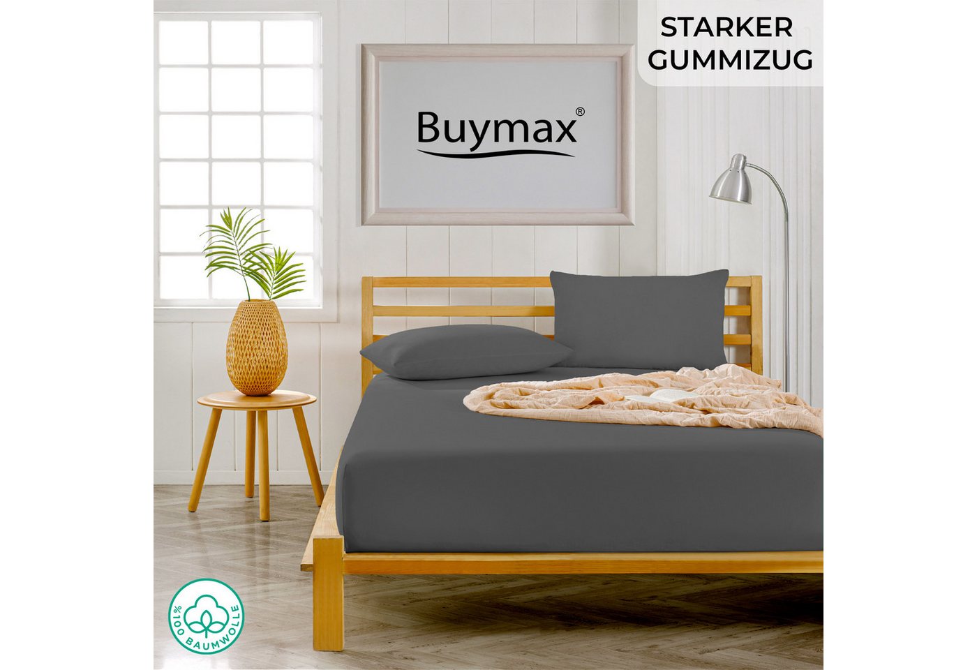 Buymax Spannbettlaken Topper, Spannbetttuch für Topper bis 12 cm Höhe, 100% Baumwolle Jersey, Jersey, Gummizug: Rundumgummi, (1 Stück), Pflegeleicht und Atmungs – Bild 2 von 5