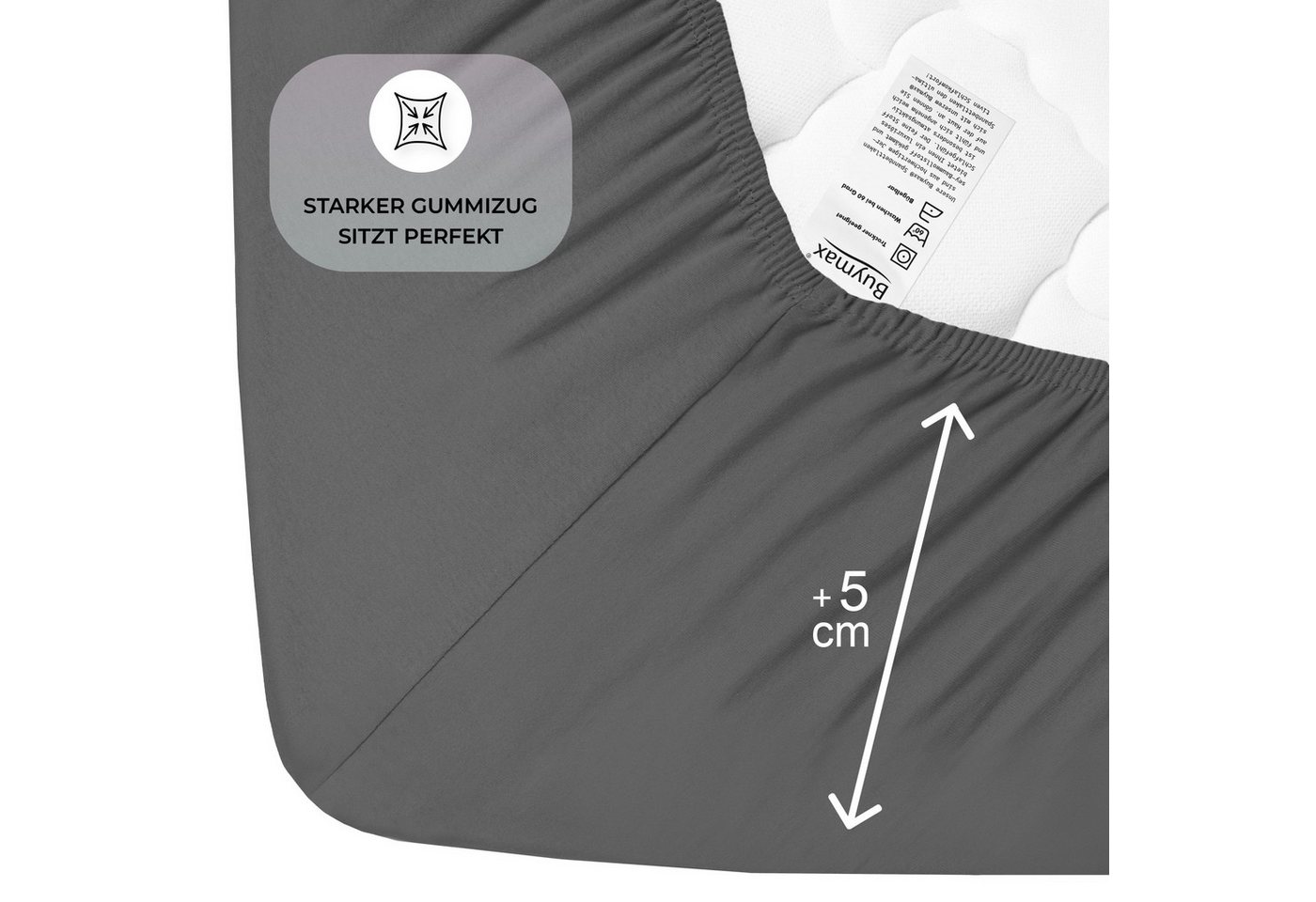 Buymax Spannbettlaken Topper, Spannbetttuch für Topper bis 12 cm Höhe, 100% Baumwolle Jersey, Jersey, Gummizug: Rundumgummi, (1 Stück), Pflegeleicht und Atmungs – Bild 4 von 5